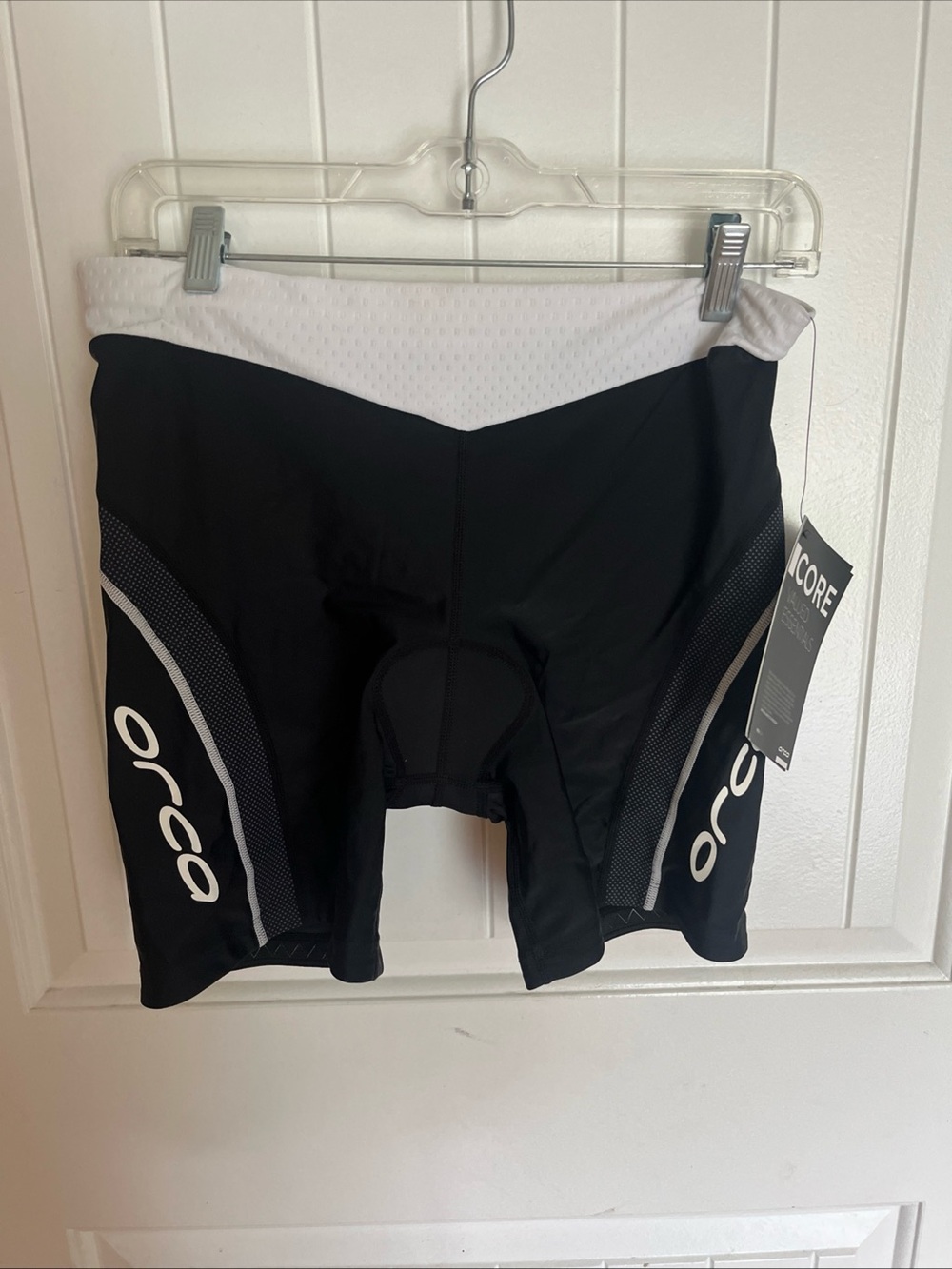 Women’s ORCA Black & White Triathlon Cycling Shorts NWT NEW Size L Chamois Train